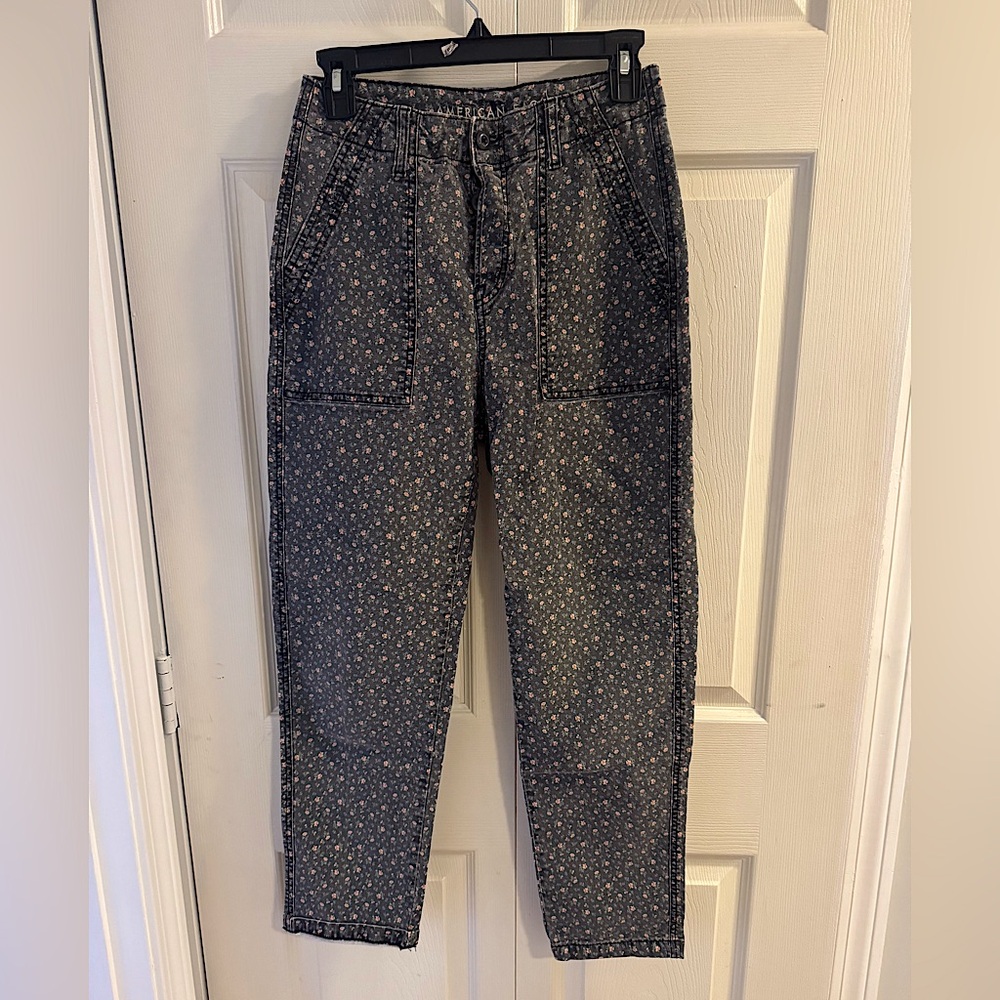 American Eagle Outfitters Black Patterned Cargo Pants